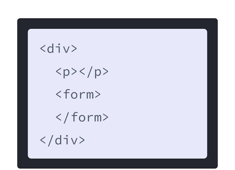 Marcado HTML con fondo celeste y un div con dos etiquetas hijas: p y form.